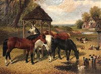 Lot 364 - Circle of John Frederick Herring Junior (1815-1907), farmyard scene, oil on canvas