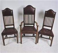 Lot 234 - A set of 8 (6+2) Arts and Crafts oak dining chairs