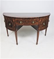Lot 601 - A mahogany and inlaid demi-lune sideboard