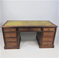 Lot 631 - A mahogany pedestal desk, 20th century