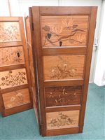 Lot 131 - A three fold Japanese marquetry style room screen