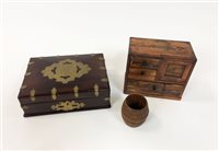 Lot 135 - A Victorian rosewood and brass strap bound jewellery box (3)