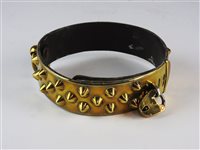 Lot 474 - A brass studded dog collar and padlock, 19th century