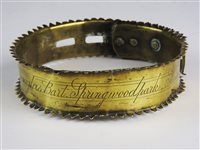 Lot 475 - A serrated brass dog collar and padlock