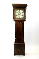 Lot 459 - A George III oak and walnut cross banded cottage longcase clock