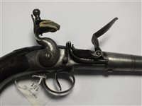 Lot 181 - A 40 bore flintlock hammer action pistol by G. Gill, Richmond