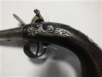 Lot 181 - A 40 bore flintlock hammer action pistol by G. Gill, Richmond