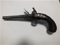 Lot 181 - A 40 bore flintlock hammer action pistol by G. Gill, Richmond
