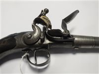 Lot 181 - A 40 bore flintlock hammer action pistol by G. Gill, Richmond