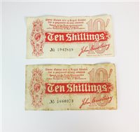Lot 242 - Two John Bradbury red and white ten shillings notes