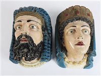 Lot 297 - A pair of carved and painted oak studies of a pharaoh and his Queen