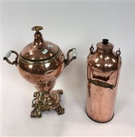 Lot 197 - A late Victorian copper and brass tea urn or samovar
