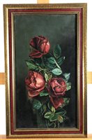 Lot 185 - Oil on canvas of red roses