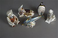 Lot 96 - Five Royal Crown Derby paperweights including a Wolf
