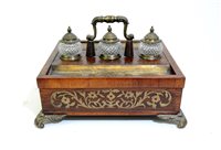 Lot 201 - A Victorian rosewood and brass inlaid desk stand, dated 1860