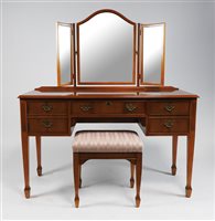 Lot 271 - A yew wood veneered and satinwood crossbanded triple mirror dressing table