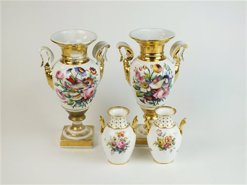 Lot 118 - A pair of Paris porcelain vases and a pair of Copeland Spode vases