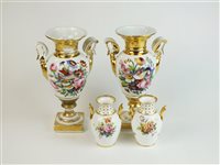 Lot 118 - A pair of Paris porcelain vases and a pair of Copeland Spode vases