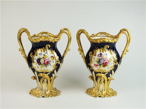Lot 70 - A pair of Staffordshire porcelain cobalt vases