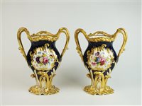 Lot 70 - A pair of Staffordshire porcelain cobalt vases