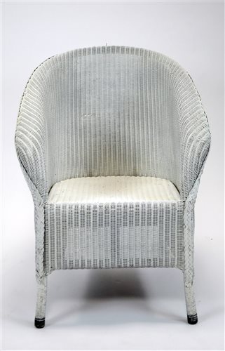 Lot 348 - A white painted Lloyd Loom woven wicker tub chair