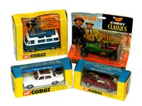 Lot 250 - Corgi Rover TC, Commer Camera Van, Mini Marcos & 'Wooster' Bentley (4)