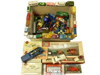 Lot 244 - Box of Vintage Corgi, Dinky Matchbox and Britains Overland Stage Coach