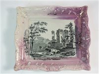 Lot 38 - Two pink splashed lustre plaques and a jug