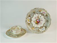 Lot 70 - A rare Coalport pale grey batwing trio and cabinet plate