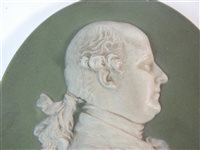 Lot 32 - A Wedgwood green jasperware plaque of Thomas Bentley