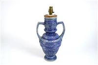 Lot 136 - A German twin-handled stoneware vase converted to a lamp