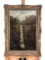 Lot 166 - Circle of William Mellor, waterfall, oil on canvas