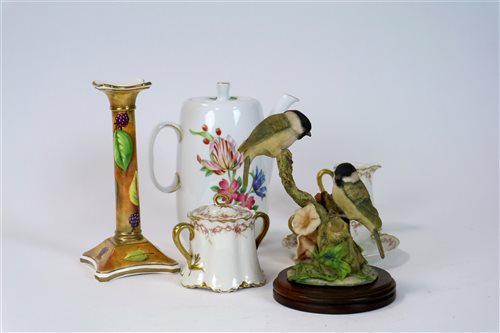 Lot 72 - A pair of Coalport fruit painted candlesticks and further ceramics and silver plate