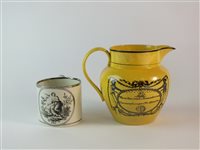 Lot 104 - A 19th century canary yellow maritime jug and a silver lustre 'Hope' mug