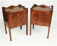 Lot 119 - A pair of George III style mahogany tray top night tables