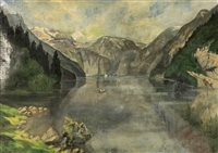 Lot 240 - Continental School, late 19th century, View of a Fjord, oil on canvas
