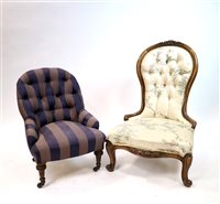 Lot 301 - A Victorian upholstered button-back nursing chair and a Victorian walnut framed nursing chair