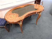 Lot 162 - A Victorian walnut and foliate inlaid and crossbanded kidney shaped desk
