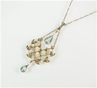 Lot 165 - An aquamarine, pearl and diamond necklace