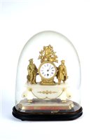 Lot 683 - A late 19th century gilt spelter and alabaster French mantle clock