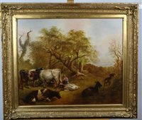 Lot 250 - British school, 19th century, cattle beneath a tree, oil on canvas