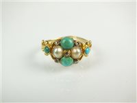 Lot 121 - A pearl, turquoise and diamond ring