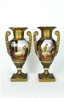 Lot 335 - A pair of French porcelain twin handled vases