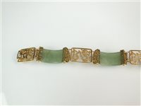 Lot 44 - A 9ct gold jade panel bracelet