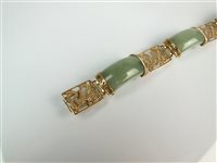 Lot 44 - A 9ct gold jade panel bracelet