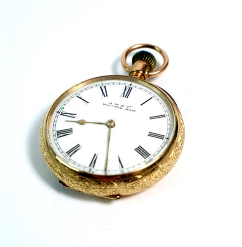 Lot 46 - A yellow metal waltham pocket watch.