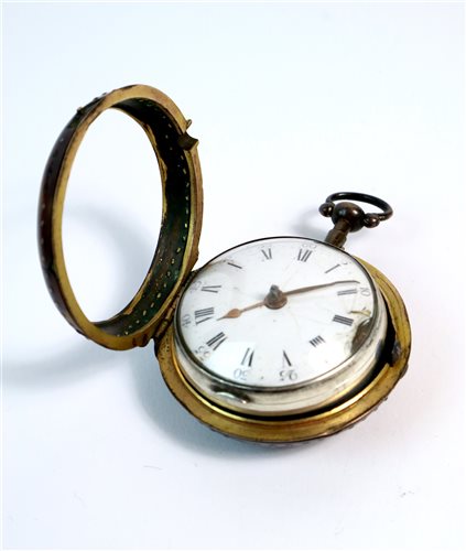 Lot 60 - Pair cased tortoiseshell 18th century pocket watch.