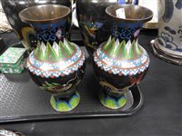 Lot 586 - An associated group of six pieces of late 19th century Chinese cloisonné enamel