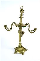 Lot 281 - A decorative cast brass four branch table candelabra (for restoration)