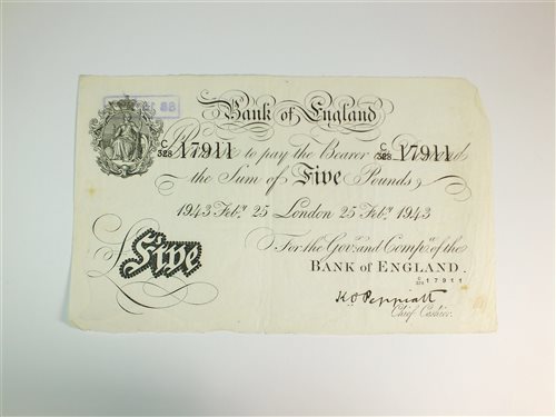Lot 204 - A Bank of England white £5 note